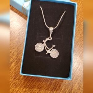 Vtg./ Antq. Sterling Silver Bicycle Pendant Necklace